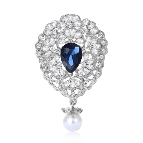 Spilla in Lega Vintage Goccia d'Acqua Con Ciondolo Perla Artificiale Stile Palazzo Donna Gioielli di Moda Spilla