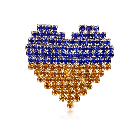 Squisita Spilla a Cuore in Lega Con Strass Blu e Gialli Design Pixel Spilla con Strass per Donna Uomo Abbigliamento Decorazione Regalo