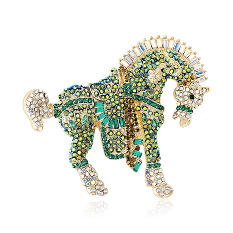 Broche de Caballo de Aleación de Lujo para Mujeres Hombres Diamantes de Imitación Incrustados Pin de Animal Accesorio de Ropa