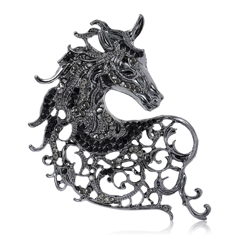 Vintage Legierung Pferdekopf Brosche Für Damen Ajouré Design Strass Reversnadel Retro Tier Stil Mode Schmuck Zubehör