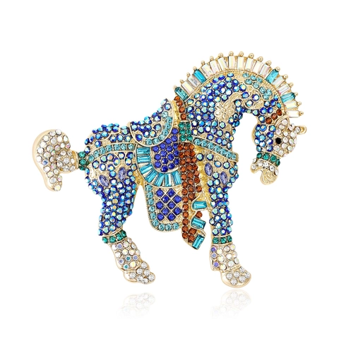 Broche de Caballo de Aleación de Lujo para Mujeres Hombres Diamantes de Imitación Incrustados Pin de Animal Accesorio de Ropa