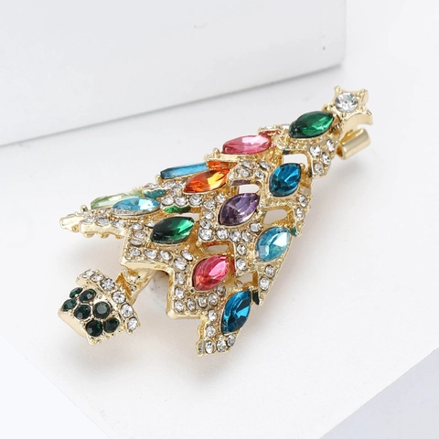 Spilla ad Albero di Natale in Lega per Donna Corsage in Smalto con Strass Colorati Regalo di Gioielli di Moda per Feste di Natale