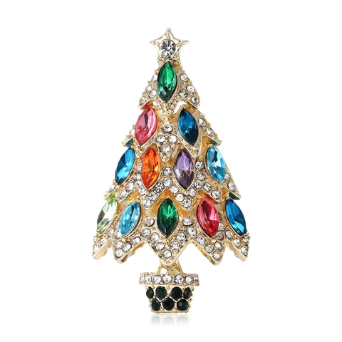 Spilla ad Albero di Natale in Lega per Donna Corsage in Smalto con Strass Colorati Regalo di Gioielli di Moda per Feste di Natale