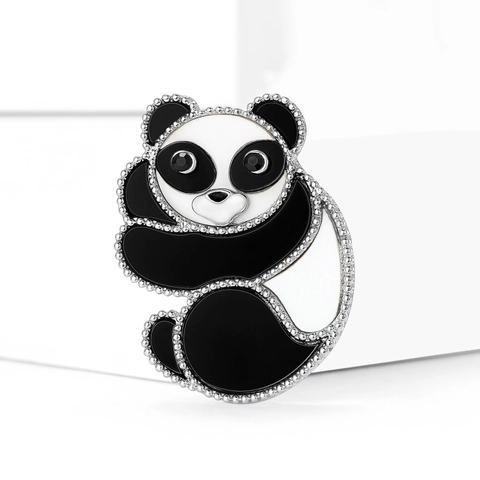 Simpatica Spilla a Forma di Panda in Lega di Smalto a Goccia d'Olio Animale Strass per Donna Abbigliamento Quotidiano Cappotto
