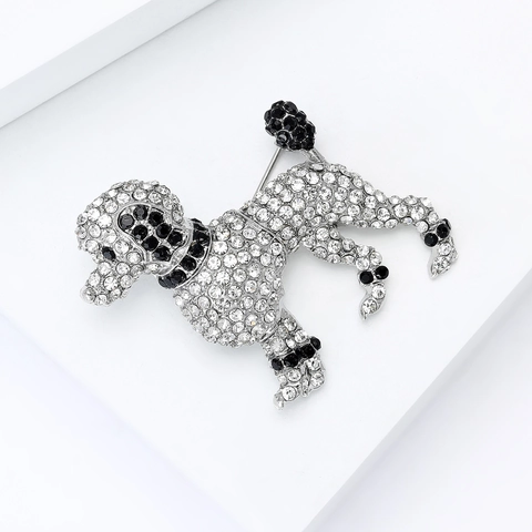Fashion Luxury Alloy Rhinestone Poodle Brooch Cute Dog Animal Pin For Men Women Suit Coat Corsage Accessories