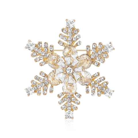 Broche Flocon de Neige en Alliage et Strass pour Femmes Élégante Épingle en Cristal d'Hiver pour Pull Chemise Accessoire de Noël