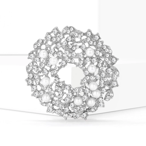 Elegant Alloy Sunflower Wreath Brooch For Women With Rhinestones And Artificial Pearls Versatile Suit Sweater Breast Pin Jewelry