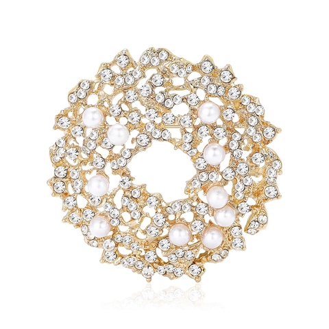 Elegant Alloy Sunflower Wreath Brooch For Women With Rhinestones And Artificial Pearls Versatile Suit Sweater Breast Pin Jewelry