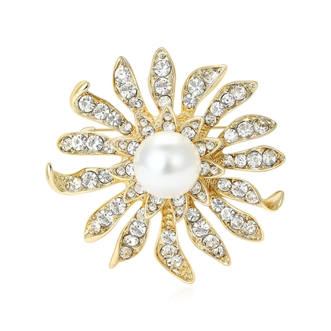 Elegante Spilla a Forma di Girasole in Lega Con Perla Artificiale e Strass Intarsiati Spilla Floreale da Donna Gioielli di Moda