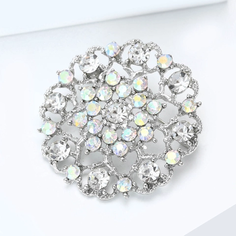 Lussuosa Spilla a Girasole in Lega d'Argento per Donna Spilla in Strass di Alta Qualità Fiore Cavo per Abito da Cerimonia Gioielli da Sposa