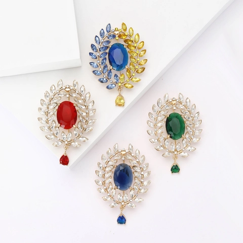 Vintage Legierung Strass Girlande Brosche Für Damen Luxus Blatt Form Blau Rot Grün Edelstein Revers Nadel Schmuck Zubehör