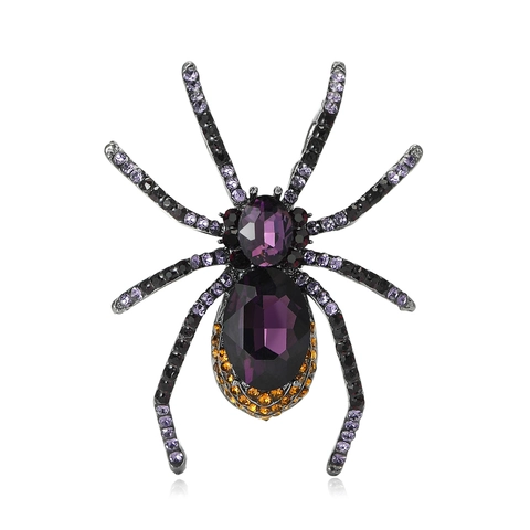 Gothic Vintage Legering Spin Brosche Voor Vrouwen Mannen Strass Ingelegde Kristal Insect Pin Halloween Sieraden Geschenk Accessoires