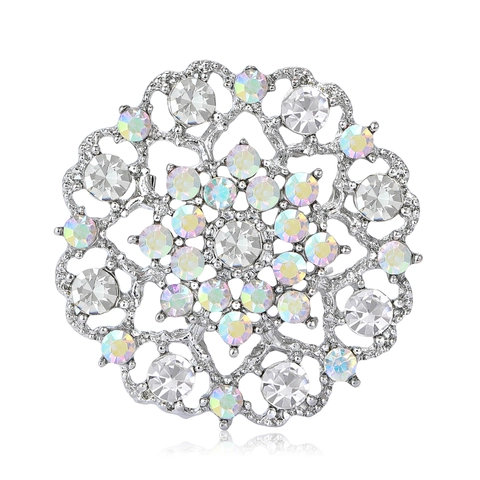 Lussuosa Spilla a Girasole in Lega d'Argento per Donna Spilla in Strass di Alta Qualità Fiore Cavo per Abito da Cerimonia Gioielli da Sposa
