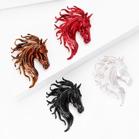 Vintage Alloy Horse Head Brooch Pin For Women Men Drip Oil Enamel Animal Design Individual Fashion Jewelry Accessories Gift