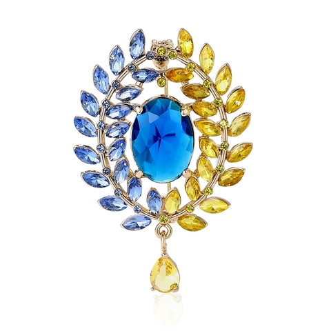 Vintage Legierung Strass Girlande Brosche Für Damen Luxus Blatt Form Blau Rot Grün Edelstein Revers Nadel Schmuck Zubehör