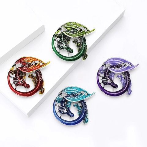 Vintage Enamel Alloy Dragon Brooch Mythical Western Dragon Pin For Men Women Badge Suit Coat Accessories Jewelry Gift