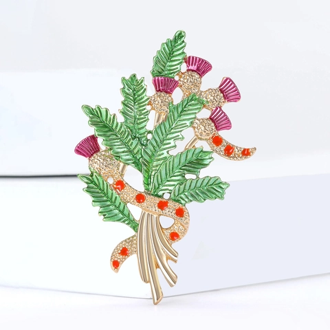 Vintage Luxus Bunter Emaille Schottische Distel Blumen Brosche Pin Für Damen Legierung Pflanzen Abzeichen Schmuck Zubehör