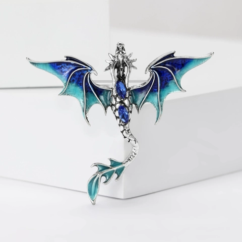 Fantasy Vintage Western Dragon Brooch Alloy Enamel Rhinestone Lapel Pin Fashion Jewelry Accessories For Suit Men Women Gift
