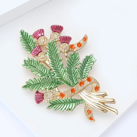 Vintage Luxus Bunter Emaille Schottische Distel Blumen Brosche Pin Für Damen Legierung Pflanzen Abzeichen Schmuck Zubehör