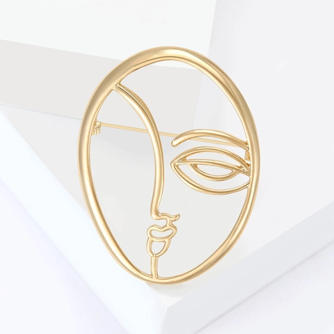 Abstract Human Face Line Brooch Alloy Gold Silver Plated Minimalist Artistic Portrait Pin For Suits Women Men Jewelry Accessory