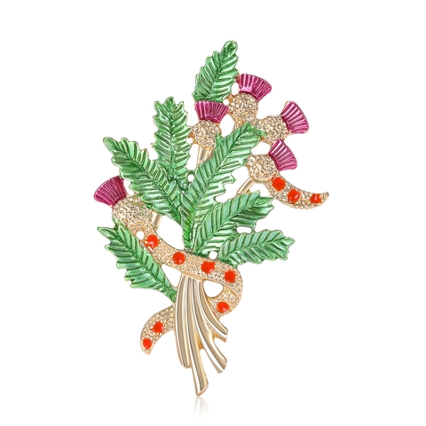 Vintage Schottische Distel Blume Brosche Legierung Emaille Botanische Abzeichen Pin Für Damen Herren Mode Schmuck Anzug Dekoration