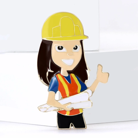 Cartoon Female Engineer Enamel Brooch Pin Alloy Professional Character Lapel Badge Jewelry For Architect Construction Worker