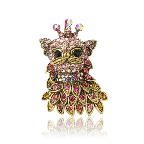 Spilla da Donna in Lega Vintage con Strass e Corona a Forma di Gatto Simpatica Spilla Animale in Smalto Decorativa Gioielli Regalo
