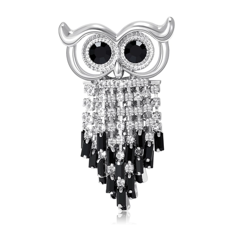 Broche de Borla de Búho Vintage para Mujeres Hombres Cobre Diamantes de Imitación Cristal Animal Alfiler de Pecho Joyería de Moda