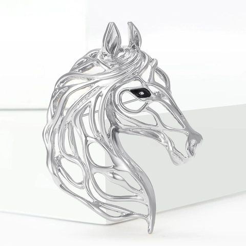 Minimalist Alloy Hollow Horse Head Brooch Fashion Animal Pin Gold Silver Electroplated Decorative Jewelry For Women Men