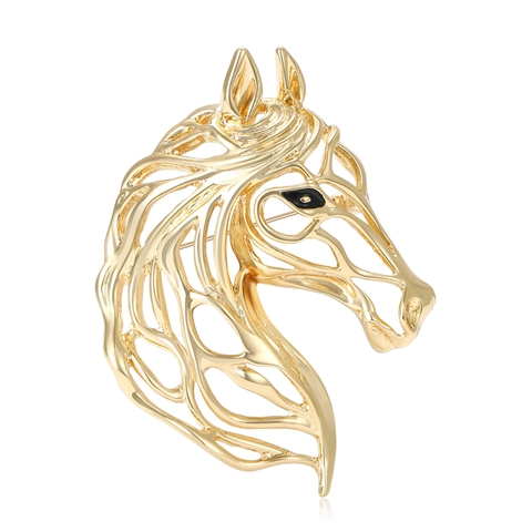 Creative Hollow Horse Head Brooch Pin For Women Zinc Alloy Rhinestone Inlaid Fashion Jewelry For Suits Coats Accessory