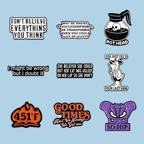 Pin de Esmalte Humorístico Divertido Aleación de Zinc Eslogan Insignia Cowboy Ganso Esqueleto Cafetera Broche Para Ropa