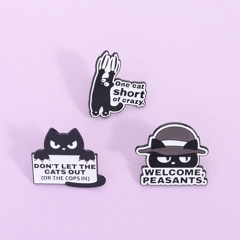 Ensemble de Pin's en Émail Chat Noir Rigolo Broche en Alliage de Zinc Badge Animal Dessin Animé avec Citation Humoristique Bijoux