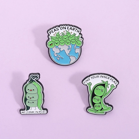 Cartoon Green Peas In A Pod Enamel Pin Creative Earth Yoga Pea Badge Zinc Alloy Brooch For Clothes Bags Decorative Accessories
