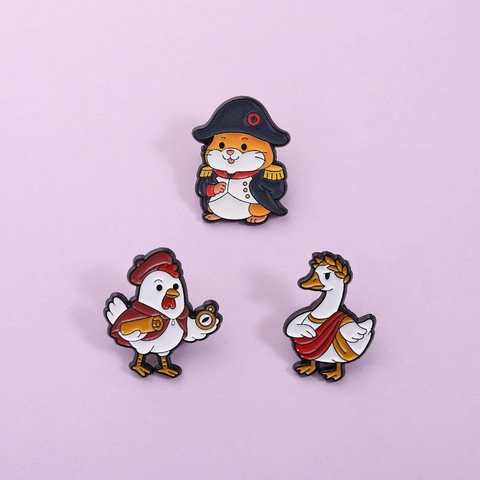 Mignon Ensemble de Pin's en Émail Animaux Dessin Animé Hamster Napoléon Oie César Coq Explorateur Broche en Alliage de Zinc pour Bijoux Femme Homme