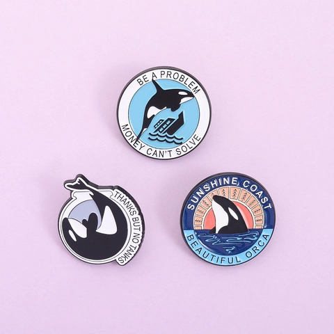 Épingle en Émail Orque Dessin Animé Broche Baleine Créative Alliage Badge Vie Marine Slogan Individuel Pour Sac À Dos Vêtements