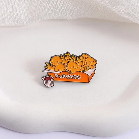 Funny Fried Chicken Box Puppy Enamel Pin Cartoon Dog Food Zinc Alloy Brooch Badge For Clothing Bag Accessories Jewelry Gift