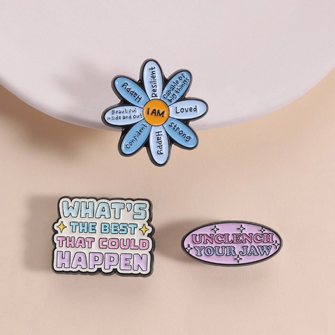 Motivational Zinc Alloy Enamel Brooch Pins Flower Positive Quote Lapel Pins For Women Men Clothing Backpack Badge Gift