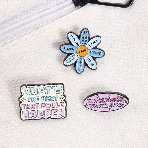 Motivational Zinc Alloy Enamel Brooch Pins Flower Positive Quote Lapel Pins For Women Men Clothing Backpack Badge Gift