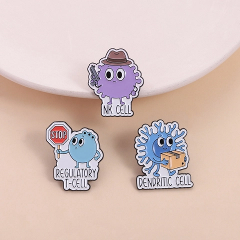 Cartoon Immune Cell Enamel Pin Set NK Cell Regulatory T-Cell Dendritic Cell Science Biology Jewelry Zinc Alloy Badge For Doctors Students