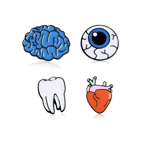 Broche en Émail Créative Forme d'Organe Anatomique Alliage Laqué Cerveau Oeil Dent Coeur Badge Pins pour Vêtements Sacs Bijoux