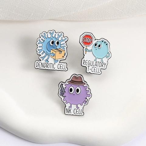 Cartoon Immune Cell Enamel Pin Set NK Cell Regulatory T-Cell Dendritic Cell Science Biology Jewelry Zinc Alloy Badge For Doctors Students