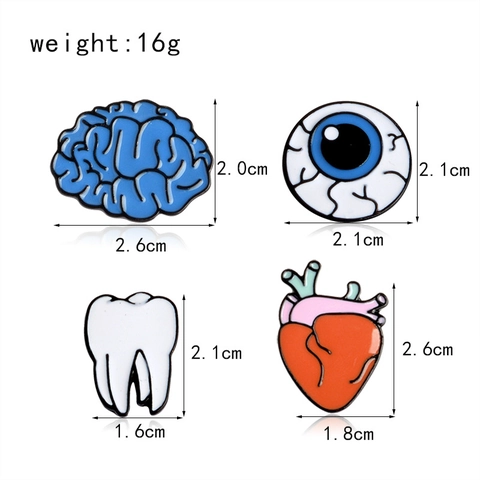 Broche en Émail Créative Forme d'Organe Anatomique Alliage Laqué Cerveau Oeil Dent Coeur Badge Pins pour Vêtements Sacs Bijoux