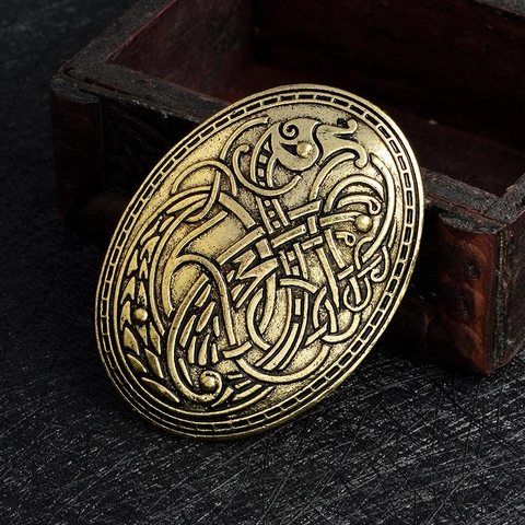 Vintage Nordische Wikinger Wolf Brosche Keltenknoten Relief Legierung Brosche Antik Gold Silber Oval Brosche Für Damen Herren Schmuck