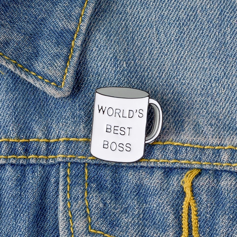 World's Best Boss Coffee Mug Enamel Pin Alloy Drip Oil Brooch Funny Office Gift Lapel Pin For Men Women Jewelry
