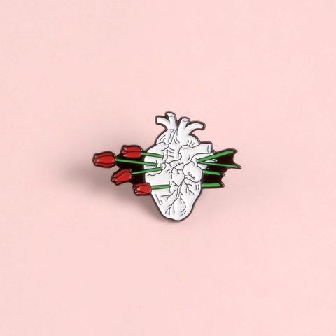 Kreative Anatomische Herz Tulpe Emaille Brosche Legierung Lackiert Pin Surrealistisch Medizinisch Floral Badge Kleidung Schmuck Zubehör