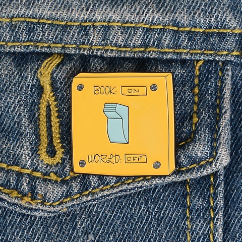 Creative Book On World Off Yellow Switch Enamel Pin Funny Alloy Brooch Personality Jewelry For Clothes Backpack Decoration