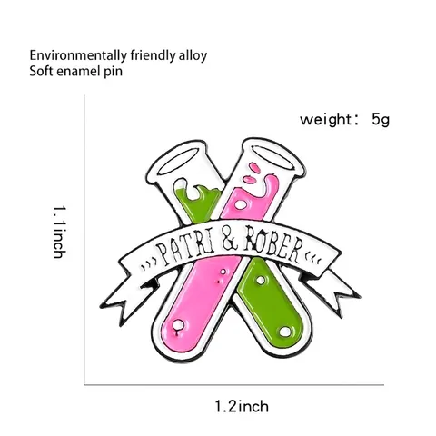 Scientific Chemistry Test Tube Enamel Brooch Pin Alloy Laboratory Crossed Tubes Pink Green Liquid Lapel Badge For Clothes Bag