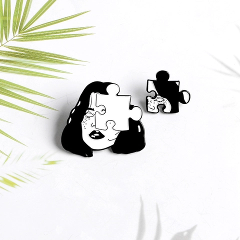 Creatieve Gezichtspuzzel Emaille Pin Set Legering Druppelolie Cartoon Vrouwen Hoofd Badge Voor Kleding Tassen Rugzakken Sieraden Cadeau