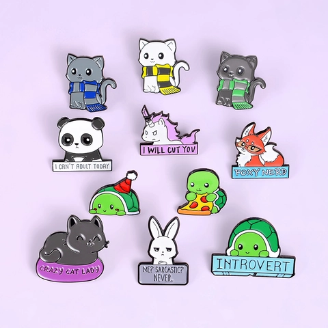 Cartoon Animal Enamel Pin Set Alloy Brooch Cute Cat Panda Turtle Unicorn Fox Pins For Clothing Bag Decoration Fashion Jewelry