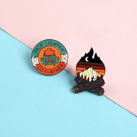 Alloy Enamel Brooch Pin Creative Landscape Mountain Moon Sea Outdoor Adventure Badge Lapel Pin Jewelry Gift For Backpack